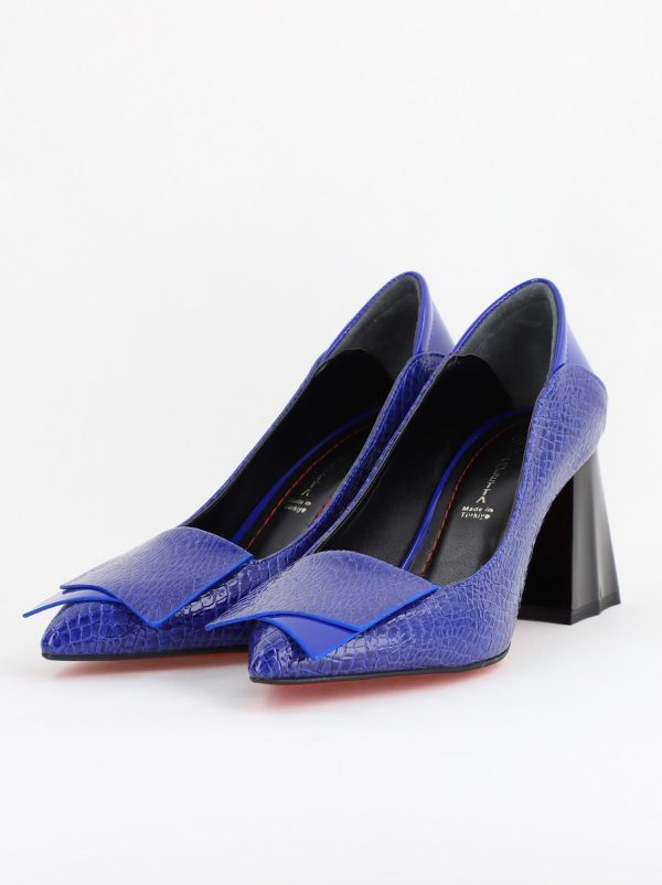 Pantofi Damă cu Toc Gros din Piele Ecologică Albastru (BS2002D2404152) 119