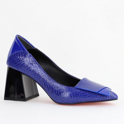Pantofi Damă cu Toc Gros din Piele Ecologică Albastru (BS2002D2404152)