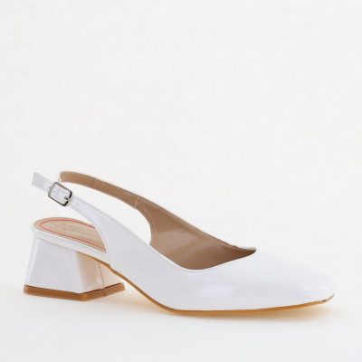 Pantofi Damă cu Toc Gros din Piele Ecologică culoare alb(BS420AY2404132)