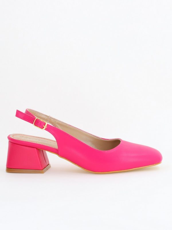Pantofi Damă cu Toc Gros din Piele Ecologică culoare roz fuchsia(BS420AY2404131) 122