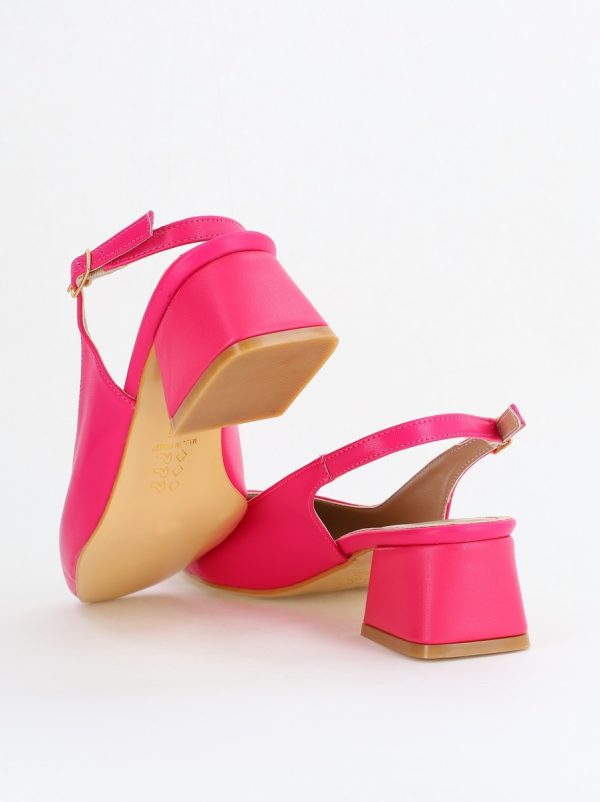 Pantofi Damă cu Toc Gros din Piele Ecologică culoare roz fuchsia(BS420AY2404131) 126