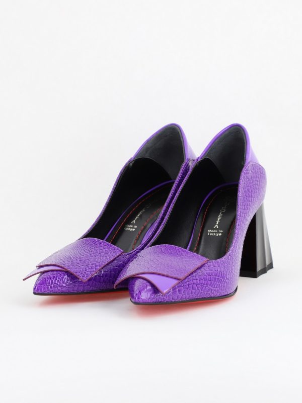 Pantofi Damă cu Toc Gros din Piele Ecologică Mov (BS2002D2404153) 119