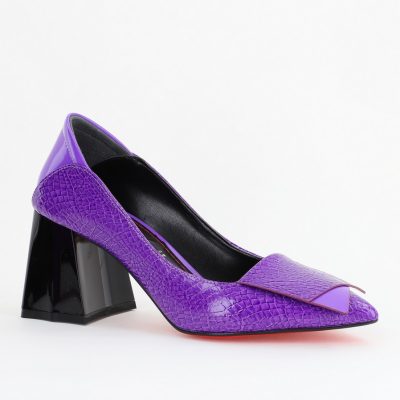 Pantofi Damă cu Toc Gros din Piele Ecologică Mov (BS2002D2404153)