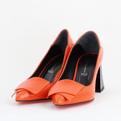 Pantofi Damă cu Toc Gros din Piele Ecologică Portocaliu (BS2002D2404151)