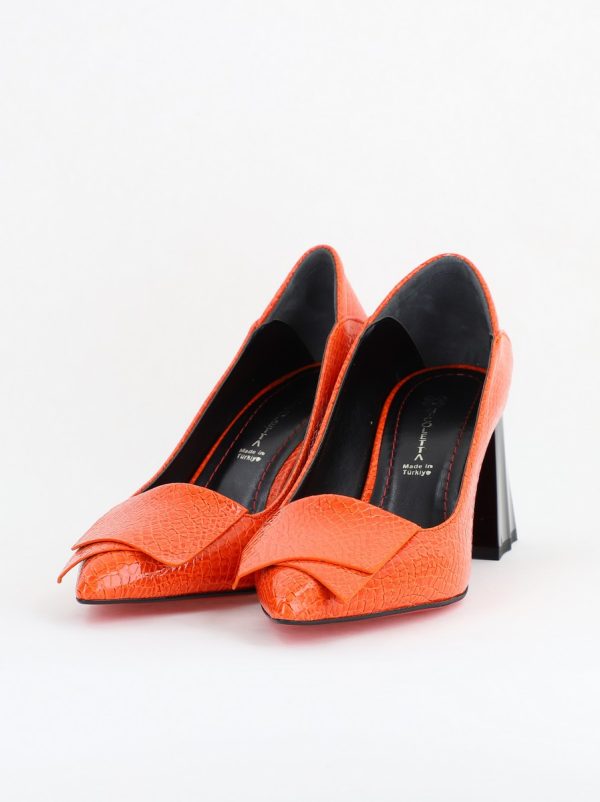 Pantofi Damă cu Toc Gros din Piele Ecologică Portocaliu (BS2002D2404151) 119