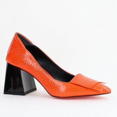 Pantofi Damă cu Toc Gros din Piele Ecologică Portocaliu (BS2002D2404151)