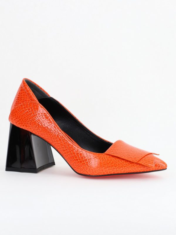 Uncategorized - Pantofi Damă cu Toc Gros din Piele Ecologică Portocaliu (BS2002D2404151)