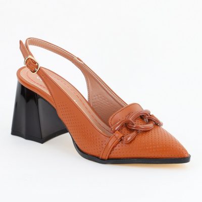Pantofi Dama cu Toc Gros piele ecologică Maro BS740AY2404169