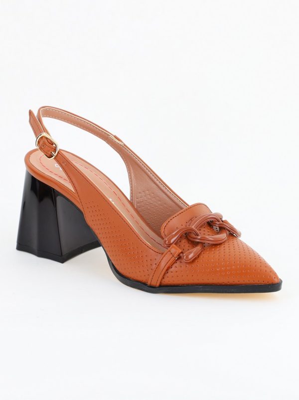 Incaltaminte Dama - Pantofi Dama cu Toc Gros piele ecologică Maro BS740AY2404169