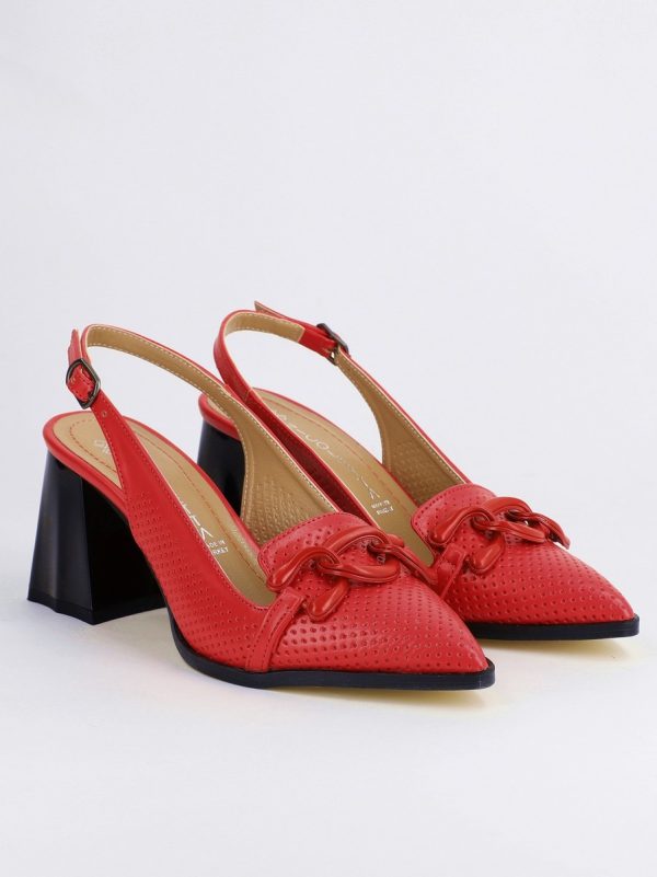 Pantofi Dama cu Toc Gros piele ecologică Roșii BS740AY2404074 123