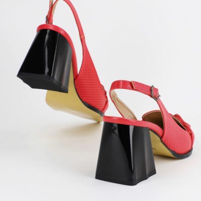 Pantofi Dama cu Toc Gros piele ecologică Roșii BS740AY2404074
