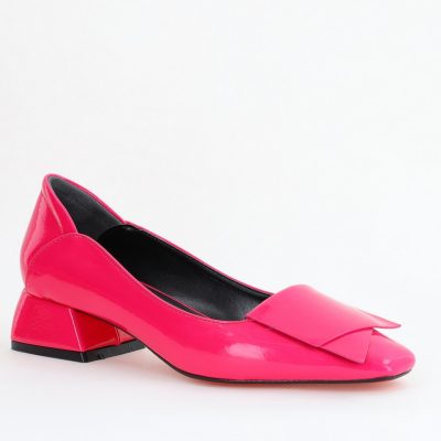 Pantofi Damă cu Toc Jos din Piele Ecologică Fuchsia lac (BS500D2404062)