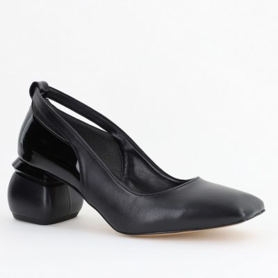 Pantofi Damă cu Toc Jos din Piele Ecologică negru BS071AY2404172