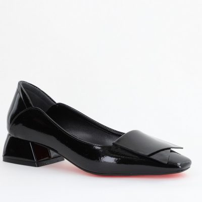 Pantofi Damă cu Toc Jos din Piele Ecologică Negru lucios (BS500D2404061)