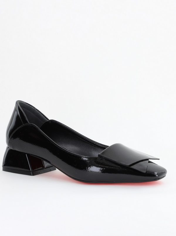 Incaltaminte Dama - Pantofi Damă cu Toc Jos din Piele Ecologică Negru lucios (BS500D2404061)