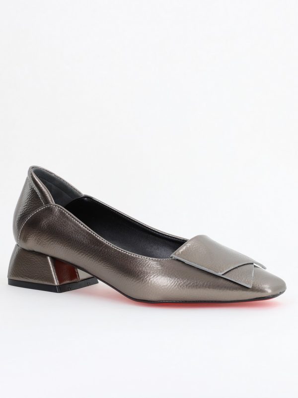 Incaltaminte Dama - Pantofi Damă cu Toc Jos din Piele Ecologică Platina lac (BS500D2404065)
