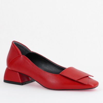 Pantofi Damă cu Toc Jos din Piele Ecologică Roșu (BS500D2404066)