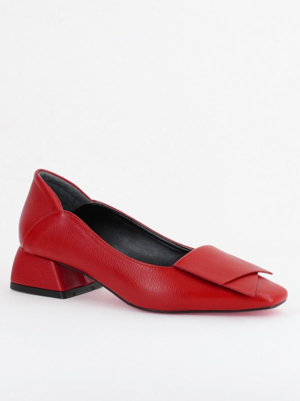 Incaltaminte Dama - Pantofi Damă cu Toc Jos din Piele Ecologică Roșu (BS500D2404066)