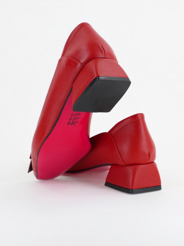 Pantofi Damă cu Toc Jos din Piele Ecologică Roșu (BS500D2404066) 122