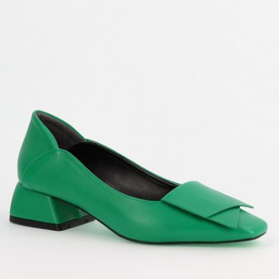 Pantofi Damă cu Toc Jos din Piele Ecologică Verde (BS500D2404044)