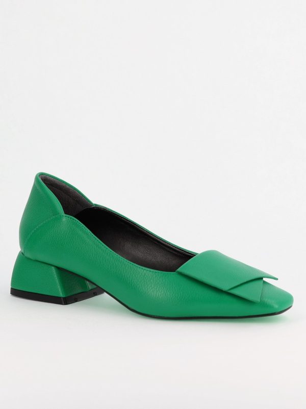 Incaltaminte Dama - Pantofi Damă cu Toc Jos din Piele Ecologică Verde (BS500D2404044)