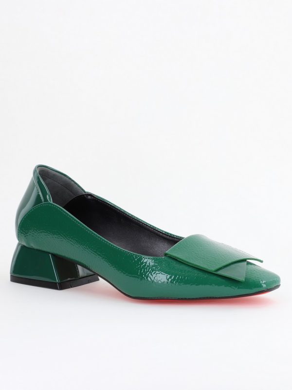 Incaltaminte Dama - Pantofi Damă cu Toc Jos din Piele Ecologică Verde lac (BS500D2404064)