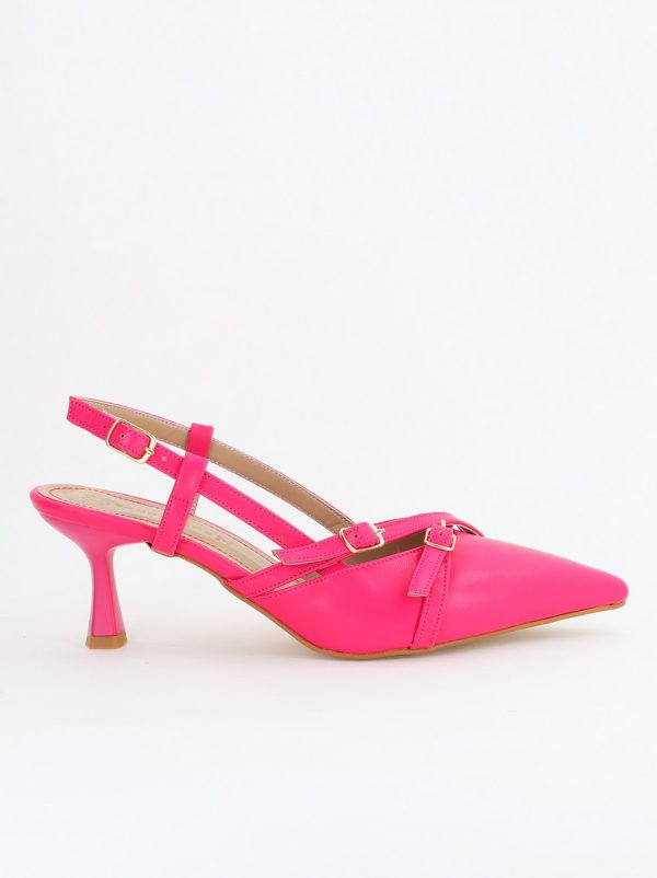 Pantofi Damă cu Toc Subțire din Piele Ecologică cu cataramă Fuchsia BS100AY2404143 124
