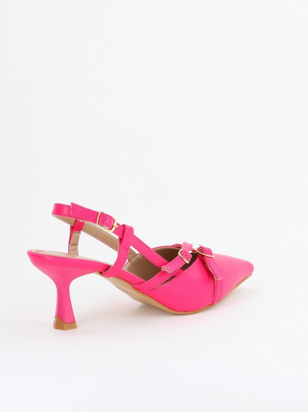 Pantofi Damă cu Toc Subțire din Piele Ecologică cu cataramă Fuchsia BS100AY2404143 126