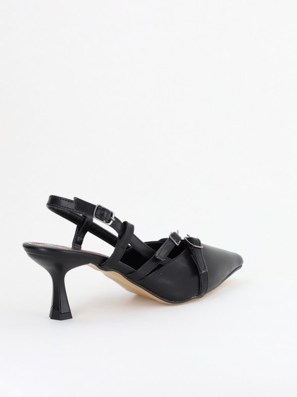 Pantofi Damă cu Toc Subțire din Piele Ecologică cu cataramă Negru mat BS100AY2404140 126