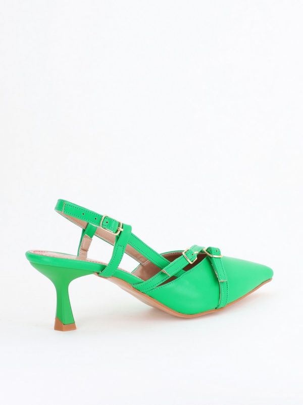 Pantofi Damă cu Toc Subțire din Piele Ecologică cu cataramă verde mat BS100AY2404147 126