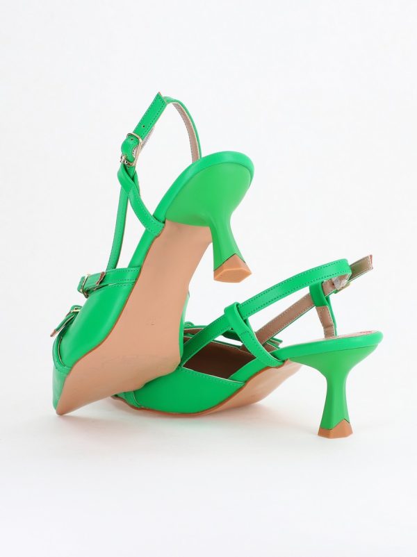 Pantofi Damă cu Toc Subțire din Piele Ecologică cu cataramă verde mat BS100AY2404147 120