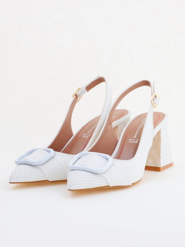 Pantofi Dama decupați cu Toc Piele Ecologica cu perforații alb mat (BS767AY2404028) 120