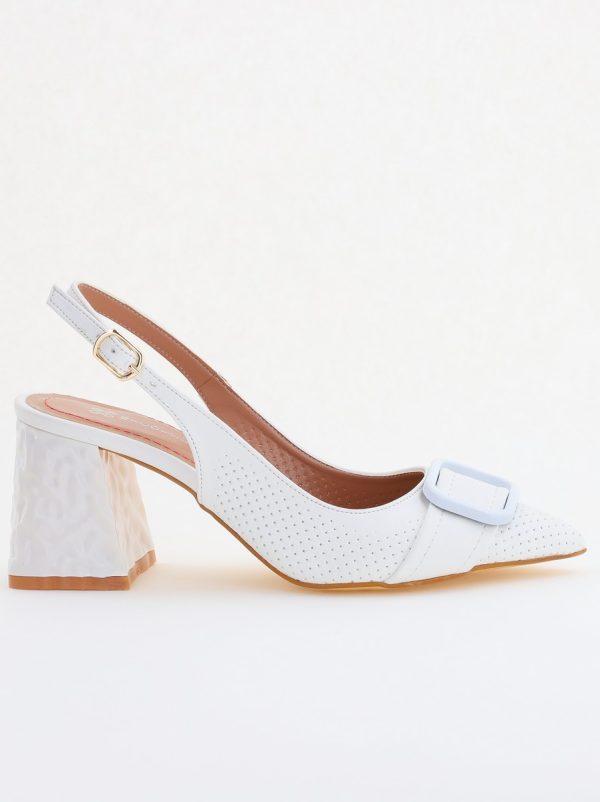 Pantofi Dama decupați cu Toc Piele Ecologica cu perforații alb mat (BS767AY2404028) 124