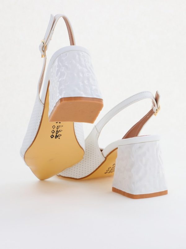 Pantofi Dama decupați cu Toc Piele Ecologica cu perforații alb mat (BS767AY2404028) 122