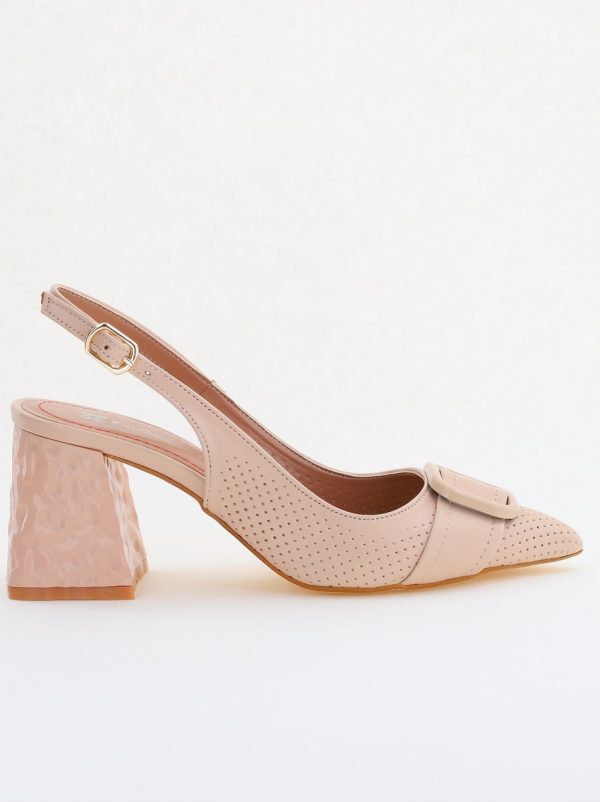 Pantofi Dama decupați cu Toc Piele Ecologica cu perforații bej mat (BS767AY2404029) 124