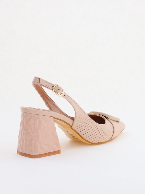 Pantofi Dama decupați cu Toc Piele Ecologica cu perforații bej mat (BS767AY2404029) 126
