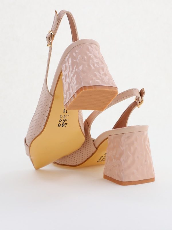 Pantofi Dama decupați cu Toc Piele Ecologica cu perforații bej mat (BS767AY2404029) 122
