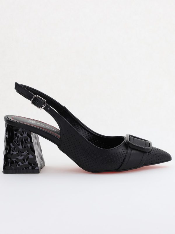 Pantofi Dama decupați cu Toc Piele Ecologica cu perforații negru mat (BS767AY2404030) 124