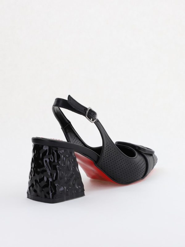 Pantofi Dama decupați cu Toc Piele Ecologica cu perforații negru mat (BS767AY2404030) 126