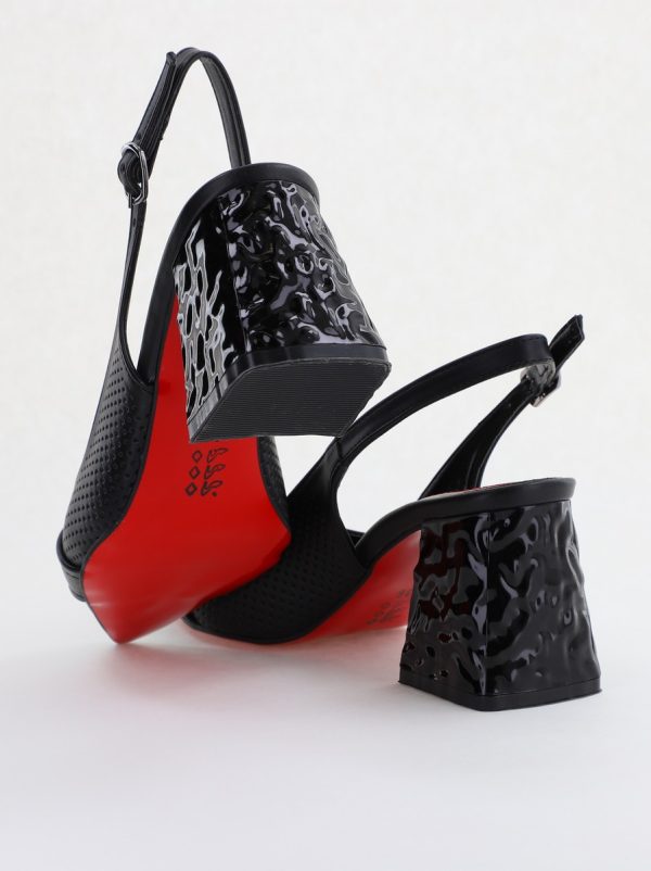 Pantofi Dama decupați cu Toc Piele Ecologica cu perforații negru mat (BS767AY2404030) 122