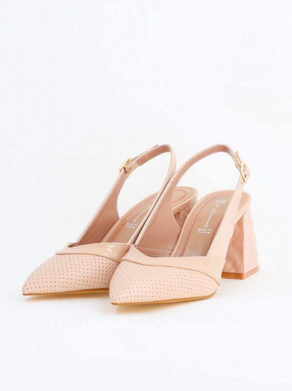 Pantofi Dama decupați cu Toc Piele Ecologica cu perforații bej mat BS771AY2404085 120