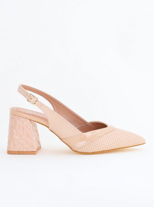 Pantofi Dama decupați cu Toc Piele Ecologica cu perforații bej mat BS771AY2404085 124