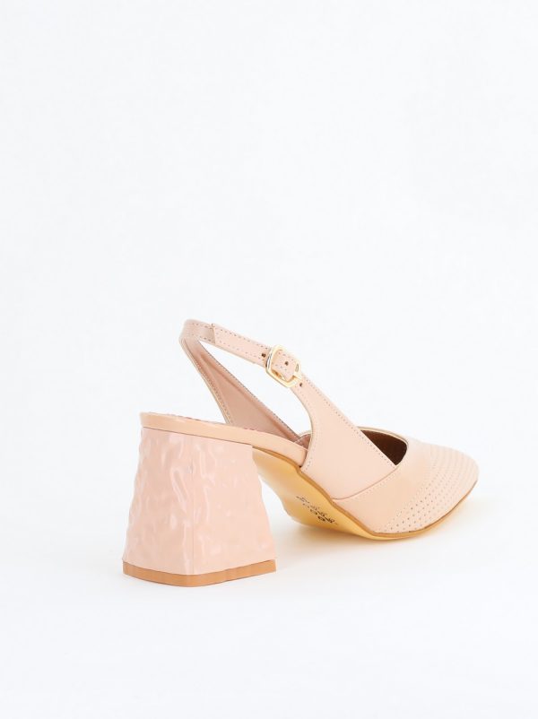 Pantofi Dama decupați cu Toc Piele Ecologica cu perforații bej mat BS771AY2404085 126