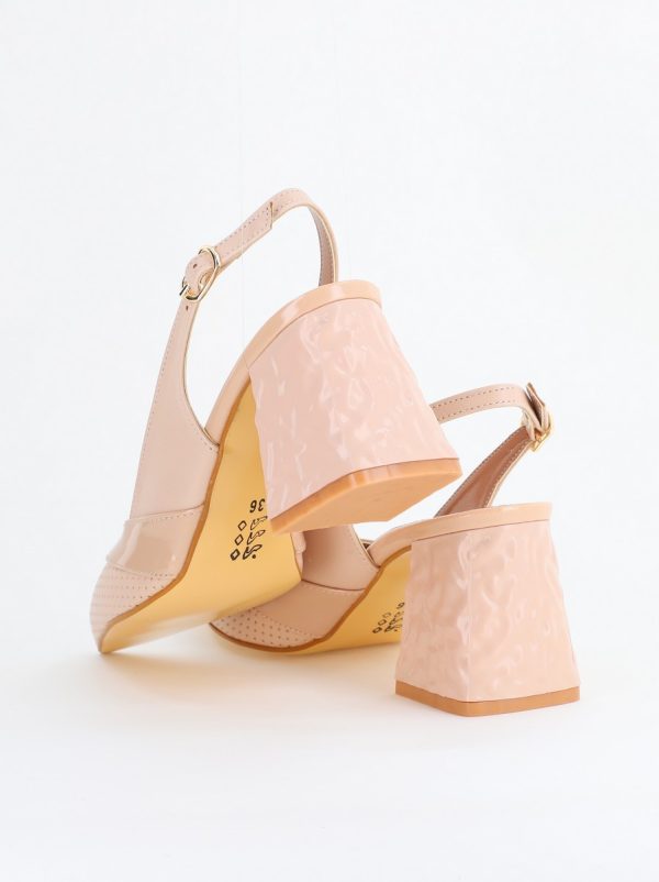 Pantofi Dama decupați cu Toc Piele Ecologica cu perforații bej mat BS771AY2404085 122