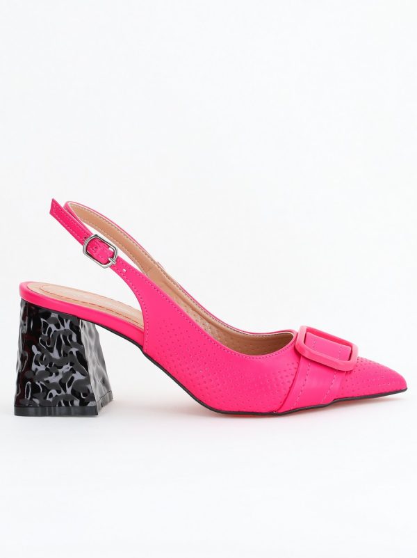Pantofi Dama decupați cu Toc Piele Ecologica cu perforații Fuchsia (BS767AY2404160) 124