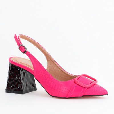 Pantofi Dama decupați cu Toc Piele Ecologica cu perforații Fuchsia (BS767AY2404160)