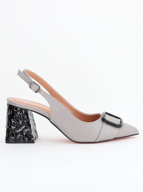 Pantofi Dama decupați cu Toc Piele Ecologica cu perforații Gri (BS767AY2404161) 124