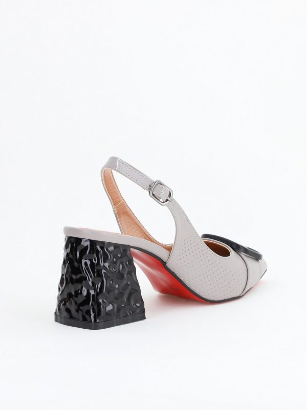 Pantofi Dama decupați cu Toc Piele Ecologica cu perforații Gri (BS767AY2404161) 126