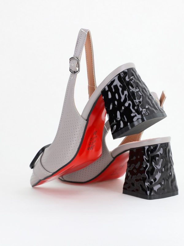 Pantofi Dama decupați cu Toc Piele Ecologica cu perforații Gri (BS767AY2404161) 122