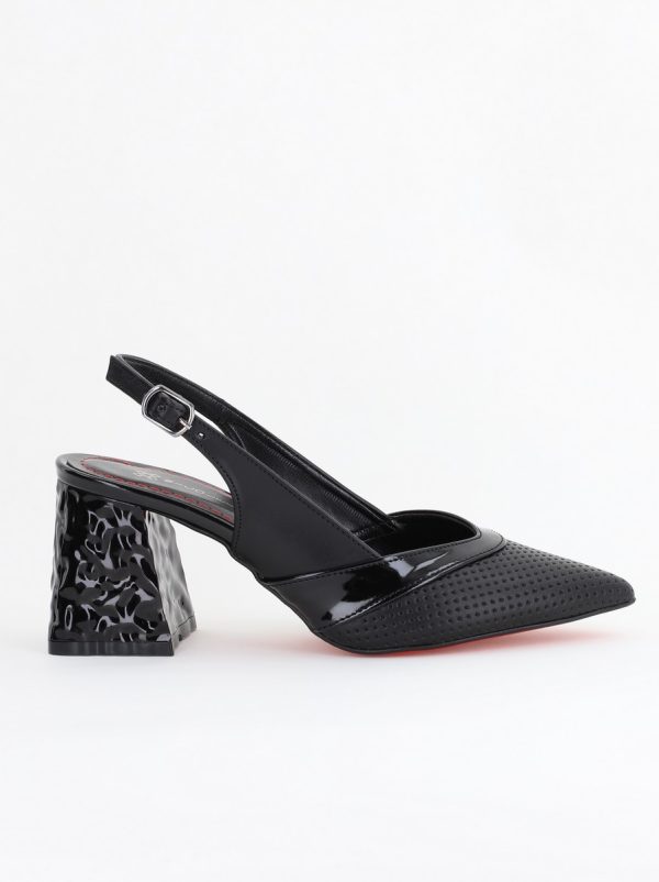 Pantofi Dama decupați cu Toc Piele Ecologica cu perforații negru mat BS771AY2404084 124